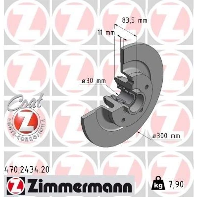 Kuva ZIMMERMANN Jarrulevy RENAULT: LAGUNA 3 Grandtour, 300mm 11mm 5/5 5 aukko 114mm täysi pinnoitettu 470.2434.20 402020003R,402022291R,432000015R