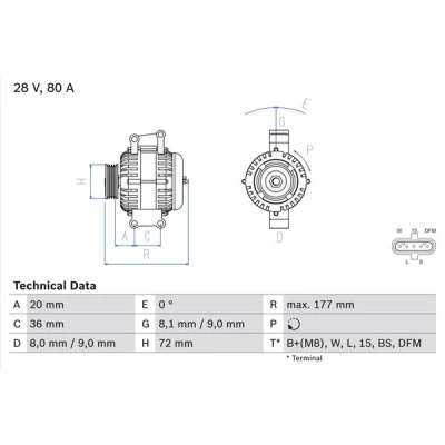 Kuva BOSCH 0 986 046 580 Laturi 28V 80A