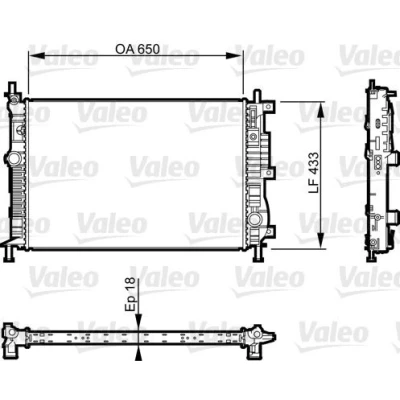 Kuva VALEO 735555 Jäähdytin Alumiini 650 433 18 Jäähdytysrivat mekaan. kiinnitetyt OPEL: Vivaro C Combi, CITROËN: C4 Grand Picasso 2