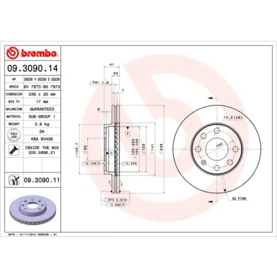 Kuva Jarrukiekko BREMBO 9309011 etupuolella/tuuletettu/1 kpl