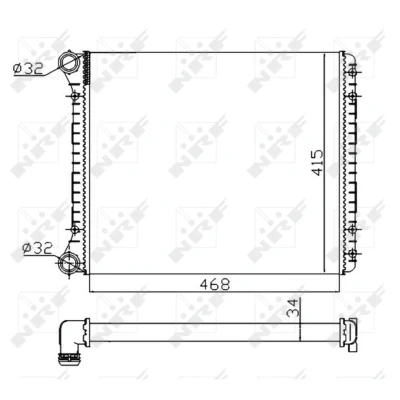 Kuva NRF 58258A Jäähdytin Alumiini 468 415 34 FULL KIT Jäähdytysrivat mekaan. kiinnitetyt