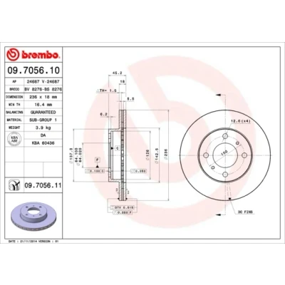 Kuva BREMBO COATED DISC LINE 09.7056.11 Jarrulevyt 236 18 4 tuuletettu sisältä pinnoitettu MITSUBISHI: Carisma Sedan, Lancer 6 Limousine