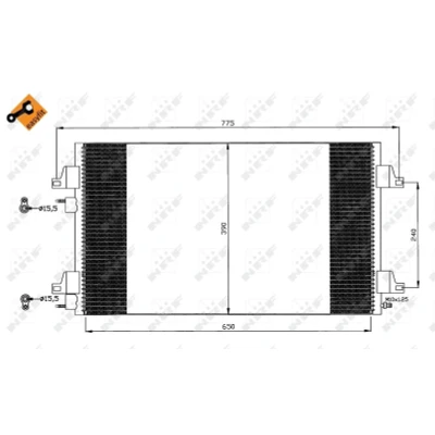 Kuva NRF EASY FIT 35760 Ilmastoinnin Lauhdutin Tiivisterenkaalla 15,5 Alumiini 650 RENAULT: LAGUNA 2