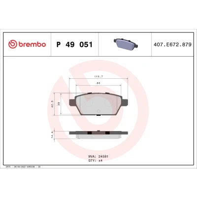 Kuva BREMBO P 49 051 Jarrupalat Ilman kulumisenilmaisinta tarvikkeita MAZDA: 6 Sedan, Farmari