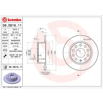 Kuva BREMBO 08.D616.11 Jarrulevyt 253 10 9 täysi pinnoitettu Ruuveilla SKODA: Octavia 3 Combi, Schrägheck