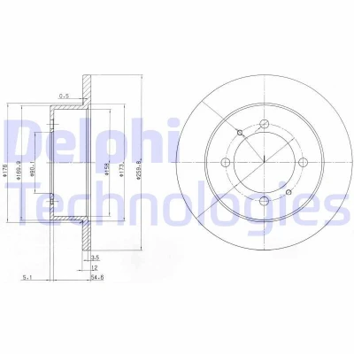 Kuva DELPHI Jarrulevy KIA: Magentis II 12mm 4 täysi rasvattu käsittelemätön BG3609 5841134110 Jarrulevyt