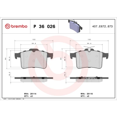 Kuva BREMBO P 36 026 Jarrupalat Ilman kulumisenilmaisinta tarvikkeita JAGUAR: XF Sedan, XJ XK Coupe