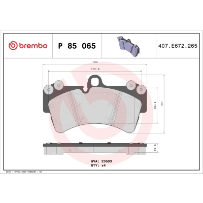 Kuva BREMBO P 85 065 Jarrupalat Kulumisenilmaisemelle Tasauspainoilla, Ilman tarvikkeita AUDI: Q7, PORSCHE: Cayenne, VOLKSWAGEN: Touareg I