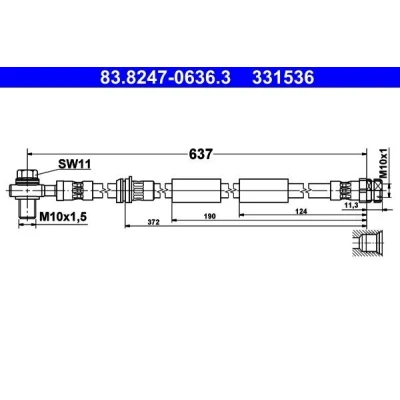 Kuva ATE 83.8247 0636.3 Jarruletku 637 M10x1 VOLKSWAGEN: Golf 6, 7 Variant