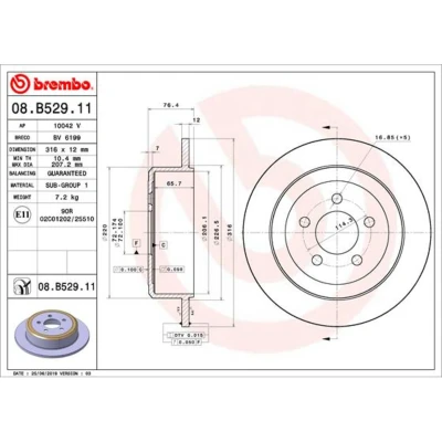 Kuva BREMBO 08.B529.11 Jarrulevyt 316 12 5 täysi pinnoitettu DODGE: Nitro SUV