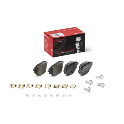 Kuva BREMBO P 59 100 Jarrupalat akustisella kulumavaroittimella Jarrusatulan ruuveilla, Huudonvaimennuspellillä Tarvikkeilla PEUGEOT: 2008 II