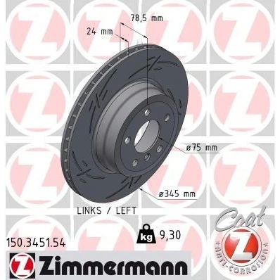 Kuva ZIMMERMANN Jarrulevy BMW: X6, X5 24mm 6/5 5 aukko 120mm tuuletettu sisältä, lovella pinnoitettu hiiliteräs 150.3451.54 34216771971,34216793246