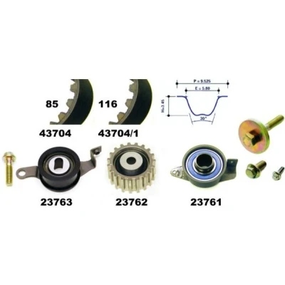 Kuva MAPCO 23704 Jakohihnasarja 116 85 Asennusmateriaalilla FORD: Sierra Mk2 Sedan, Hatchback, FIESTA 4