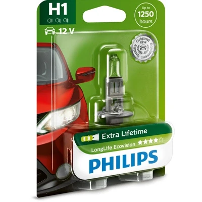 Kuva Halogeenilamppu PHILIPS LongLife EcoVision H1 P14,5s BMW, MASERATI, ROVER, HONDA, DACIA, LAND VOLVO, SUBARU, SSANGYONG, ALPINA, IVECO, SAAB,