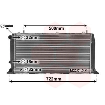 Kuva VAN WEZEL 03002047 Jäähdytin Alumiini 585 320 34 Jäähdytysrivat mekaan. kiinnitetyt AUDI: Cabriolet B4, 80 B4 Sedan, B3