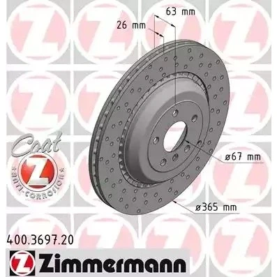 Kuva ZIMMERMANN COAT Z 400.3697.20 Jarrulevyt 365 26 6/5 5 112 tuuletettu sisältä, upotettu pinnoitettu hiiliteräs MERCEDES BENZ: ML sarja, R sarja