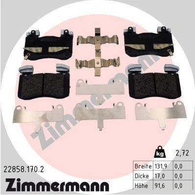 Kuva ZIMMERMANN 22858.170.2 Jarrupalat akustisella kulumavaroittimella Valokuva vastaa toimituslaajuutta, Jousella, Tasauspainoilla KIA: Stinger Hatchback