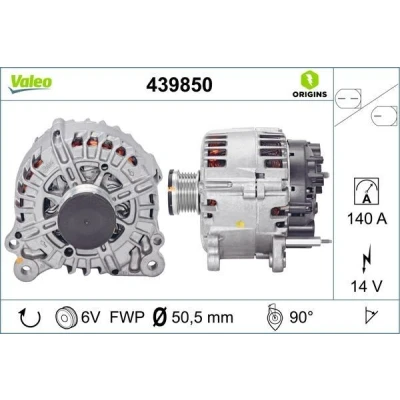 Kuva VALEO 439850 Laturi 14V 140A VOLKSWAGEN: Passat B7 Variant, B6 Golf 5, SKODA: Superb II Hatchback, Yeti, AUDI: A3 Hatchback
