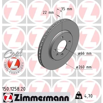 Kuva ZIMMERMANN COAT Z 150.1258.20 Jarrulevyt 260 22 5/4 4 100 tuuletettu sisältä pinnoitettu seoste BMW: 3 Sedan, Cabriolet