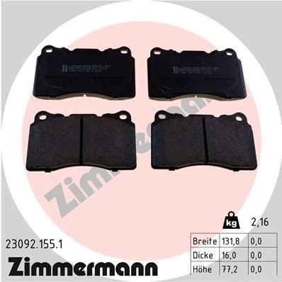 Kuva ZIMMERMANN 23092.155.1 Jarrupalat Valokuva vastaa toimituslaajuutta VOLVO: V70 2, S60 I, RENAULT: MEGANE 3 Coupe