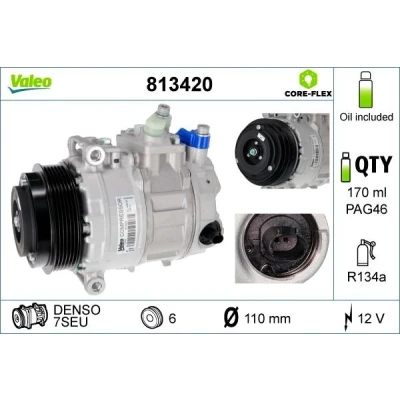 Kuva VALEO 813420 Ilmastoinnin Kompressori 7SEU 12 PAG 46 R 134a kompressoriöljyllä NEW ORIGINAL PART MERCEDES BENZ: C sarja T modell, Vito Mixto