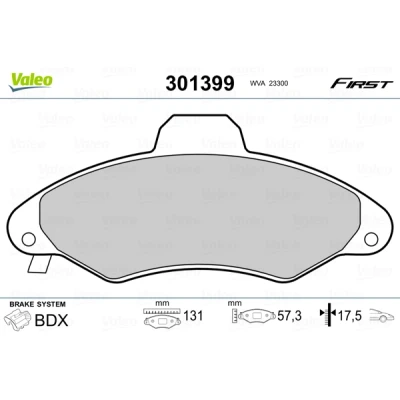 Kuva VALEO 301399 Jarrupalat FIRST Etuakseli ilman kulumisenilmaisinta huudonvaimennuspeltiä FORD: ESCORT 6, 7