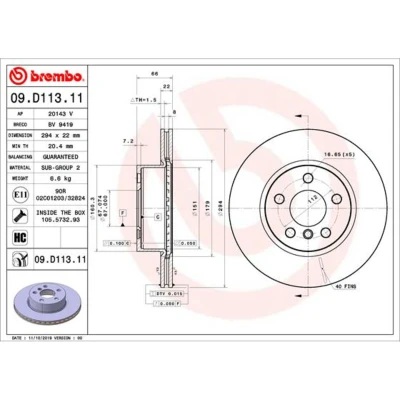 Kuva BREMBO 09.D113.11 Jarrulevyt 294 22 5 tuuletettu sisältä pinnoitettu hiiliteräs Ruuveilla BMW: 3 Sedan, Touring