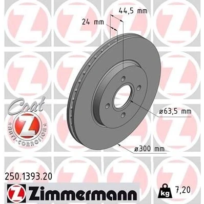 Kuva ZIMMERMANN 250.1393.20 Jarrulevyt 300 24 4/4 4 108 tuuletettu sisältä pinnoitettu FORD: Focus Mk1 Farmari, Hatchback