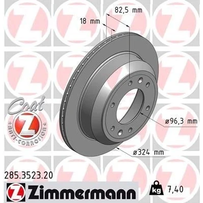 Kuva ZIMMERMANN COAT Z 285.3523.20 Jarrulevyt 324 18 8/6 6 140 tuuletettu sisältä pinnoitettu HYUNDAI: H 1 Cargo, Travel