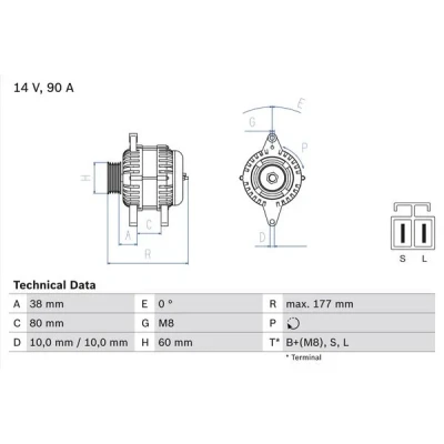 Kuva BOSCH 0 986 049 800 Laturi 14V 90A