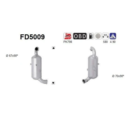 Kuva AS FD5009 Hiukkassuodatin Kordieriitti CITROËN: C5 III Farmari, Berlingo II, C4 Picasso 1, PEUGEOT: 3008 I, Partner II Van, 308 I Hatchback