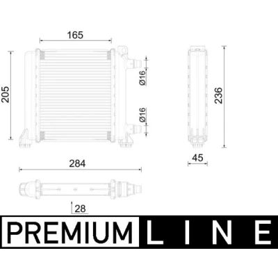 Kuva MAHLE ORIGINAL CR 2596 000P Jäähdytin Alumiini 165 205 28 Jäähdytysrivat juotetut