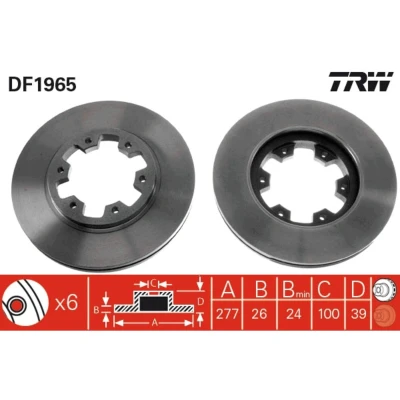 Kuva TRW DF1965 Jarrulevyt 277 26 6 124 Tuuletettu Lakattu NISSAN: Pick Up, Primastar Van, TERRANO 2