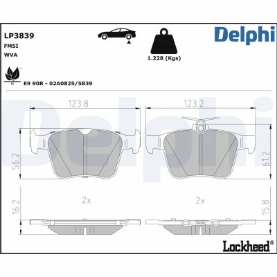 Kuva DELPHI LP3839 Jarrupalat Ei kulumisenilmaisimelle Huudonvaimennuspellillä Ilman tarvikkeita VOLKSWAGEN: Passat B8 Variant, Golf 7, 7 Variant