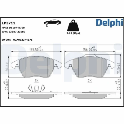 Kuva DELPHI LP3711 Jarrupalat Ei kulumisenilmaisimelle Huudonvaimennuspellillä Ilman tarvikkeita VOLKSWAGEN: GOLF 6, Jetta 4