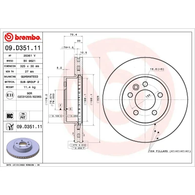 Kuva BREMBO 09.D351.11 Jarrulevyt 325 30 5 tuuletettu sisältä pinnoitettu hiiliteräs VOLKSWAGEN: Crafter Bussi, Van