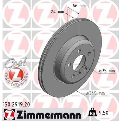 Kuva ZIMMERMANN COAT Z 150.2919.20 Jarrulevyt 345 24 6/5 5 120 tuuletettu sisältä pinnoitettu hiiliteräs BMW: 3 Touring, Sedan, 4 Gran Coupe