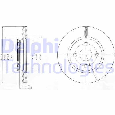 Kuva DELPHI BG4254C Jarrulevyt 258 23 4 Tuuletettu pinnoitettu käsittelemätön ilman pyöränlaakeria, ABS sensorirengasta MAZDA: 2 Hatchback