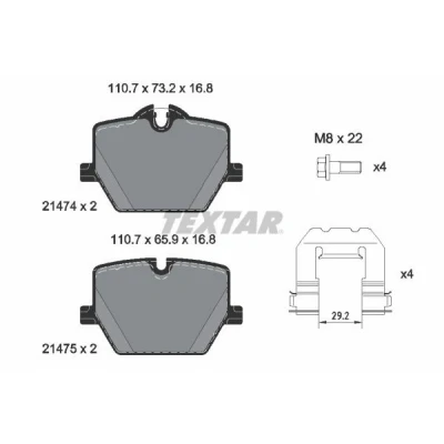Kuva TEXTAR 2147401 Jarrupalat Kulumisenilmaisemelle Jarrusatulan ruuveilla Tarvikkeilla BMW: 3 Sedan, Z4 Roadster, Touring, TOYOTA: Supra V