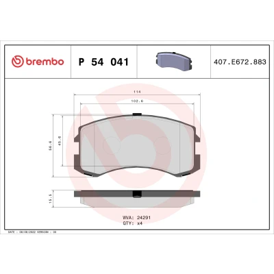 Kuva BREMBO P 54 041 Jarrupalat Ilman kulumisenilmaisinta tarvikkeita MITSUBISHI: Lancer 7 Limousine, 6