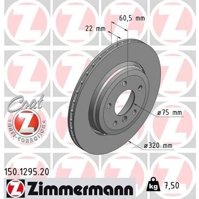 Kuva ZIMMERMANN COAT Z 150.1295.20 Jarrulevyt 320 22 6/5 5 120 Tuuletettu, ulko pinnoitettu hiiliteräs BMW: 3 Coupe, Touring, Sedan
