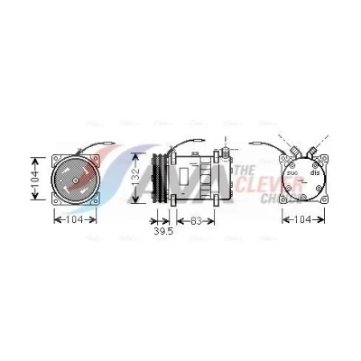 Kuva AVA COOLING SYSTEMS UVAK035 Ilmastoinnin Kompressori SD5H14 24V R134a PAG kompressoriöljyllä