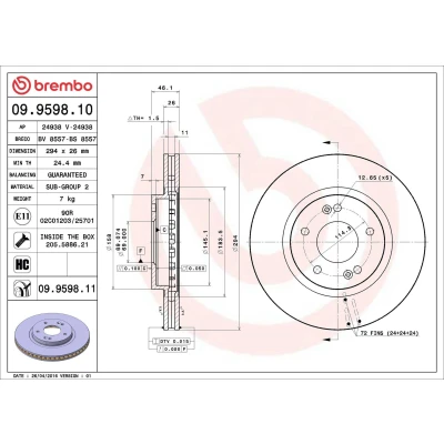 Kuva BREMBO COATED DISC LINE 09.9598.11 Jarrulevyt 294 26 5 tuuletettu sisältä pinnoitettu hiiliteräs Ruuveilla HYUNDAI: Santa Fe I