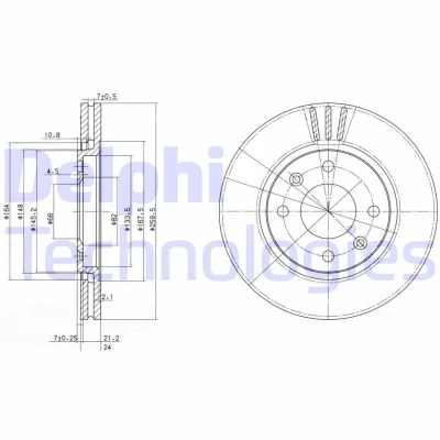 Kuva DELPHI BG2871 Jarrulevyt 260 24 4 Tuuletettu rasvattu käsittelemätön ilman pyöränlaakeria, ABS sensorirengasta PEUGEOT: 406 Sedan, Farmari