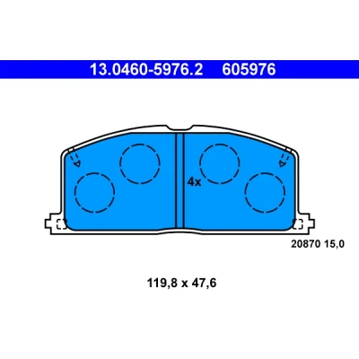 Kuva ATE 13.0460 5976.2 Jarrupalat Ei kulumisenilmaisimelle, Ilman kulumisenilmaisinta TOYOTA: Celica V Coupe, Corolla VIII Sedan, VII Sedan