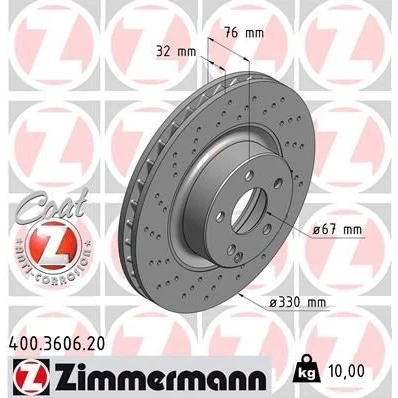 Kuva ZIMMERMANN COAT Z 400.3606.20 Jarrulevyt 330 32 6/5 5 112 tuuletettu sisältä, reijitetty pinnoitettu hiiliteräs MERCEDES BENZ: S sarja Sedan