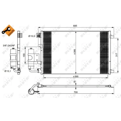 Kuva NRF EASY FIT 350042 Ilmastoinnin Lauhdutin Vedenerottimella, Tiivisterenkaalla 15,5 10,1 Alumiini 595 NISSAN: Qashqai / Qashqai+2 I Van