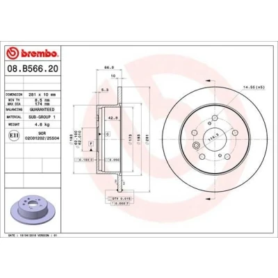 Kuva BREMBO 08.B566.21 Jarrulevyt 281 10 5 täysi pinnoitettu