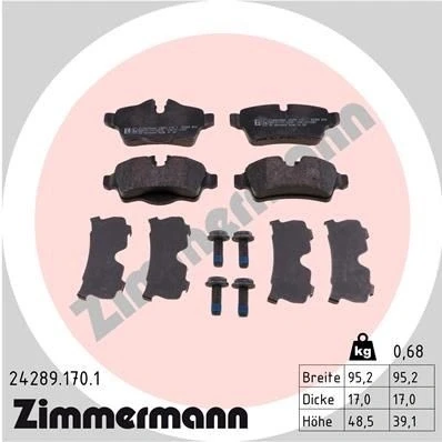 Kuva ZIMMERMANN 24289.170.1 Jarrupalat Ruuveilla Valokuva vastaa toimituslaajuutta, Ilman tarvikkeita MINI: Hatchback, Clubman, Coupe